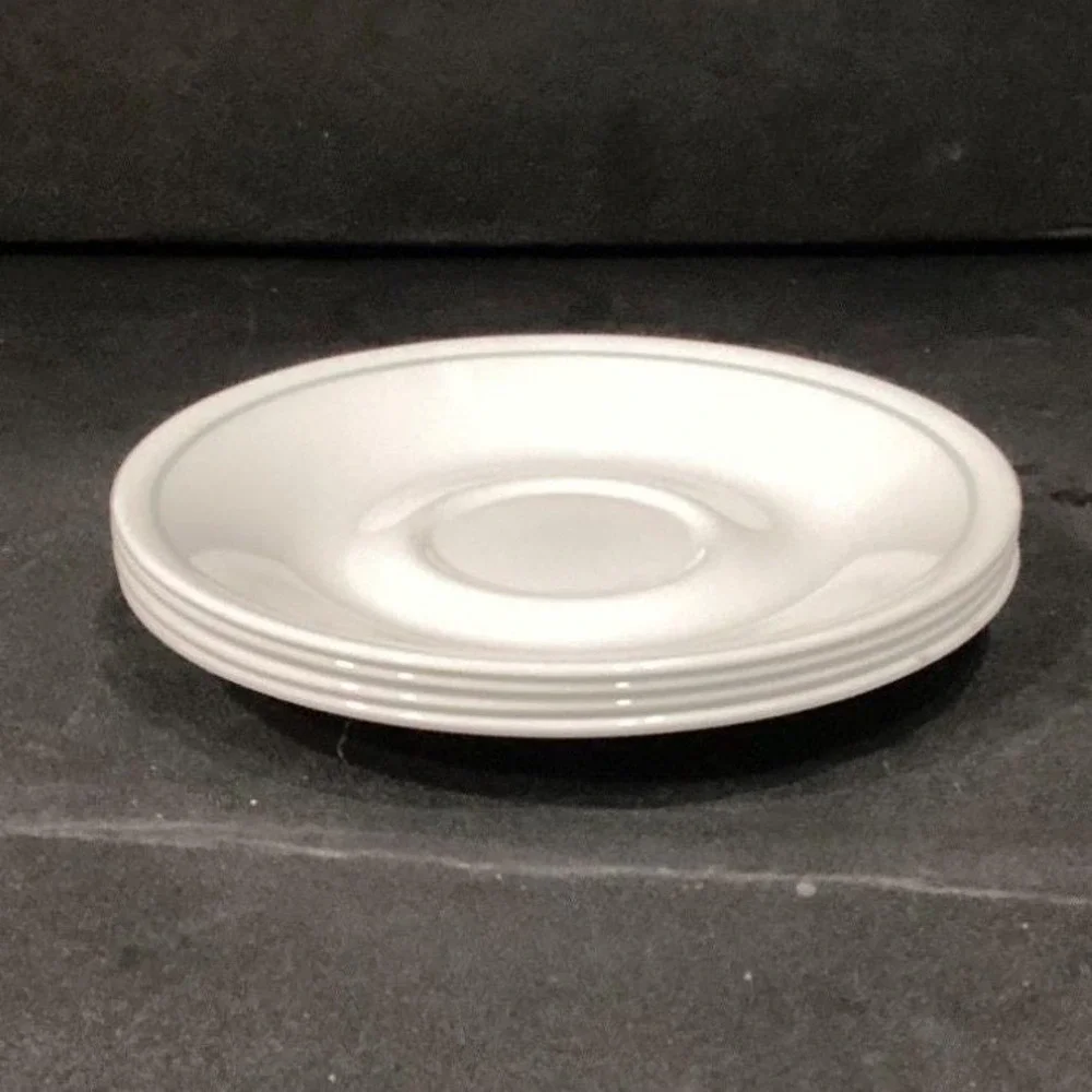 Corelle Corningware White‎ Saucers, Set of 4, Single Green Band, Vtg Dinnerware